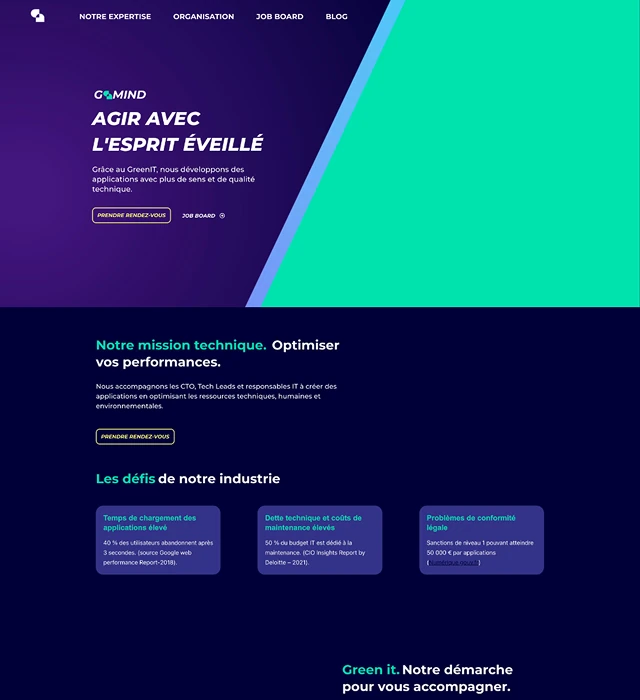 Site GoMind avant refonte - Interface surchargée nécessitant une modernisation
